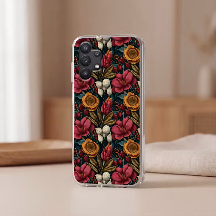 Bloemen - Patroon - Rood - Goud Telefoonhoesje Samsung Galaxy A32 5G klein 346 -sfeer2