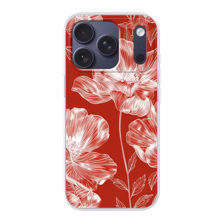 Bloemen - Patroon - Rood - Wit Telefoonhoesje iPhone 17 Pro klein -3d