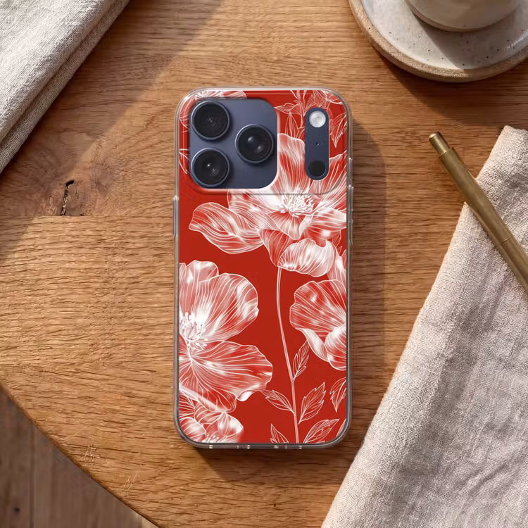 Bloemen - Patroon - Rood - Wit Telefoonhoesje iPhone 17 Pro klein -sfeer1