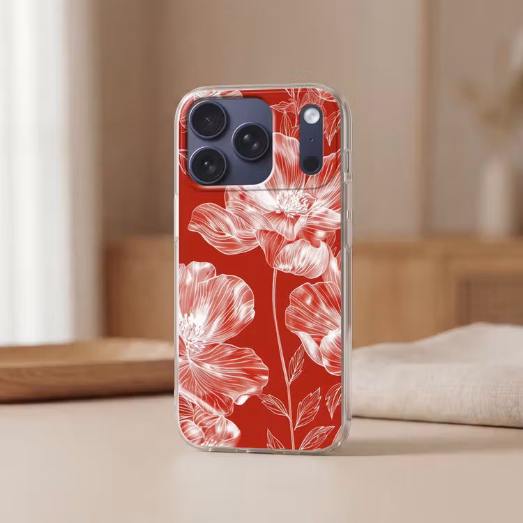 Bloemen - Patroon - Rood - Wit Telefoonhoesje iPhone 17 Pro klein -sfeer2