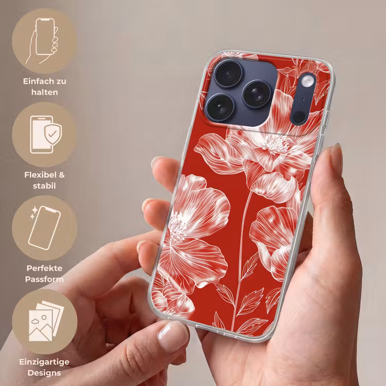 Bloemen - Patroon - Rood - Wit Telefoonhoesje iPhone 17 Pro klein -sfeer3_DE