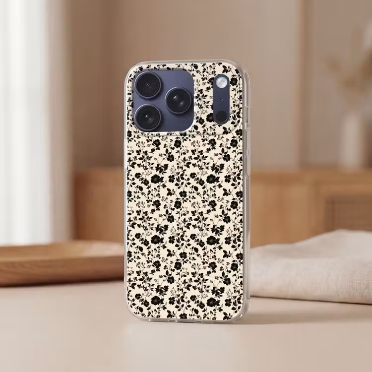 Bloemen - Dessin - Zwart Telefoonhoesje iPhone 17 Pro klein 878 -sfeer2