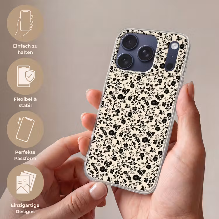 Bloemen - Dessin - Zwart Telefoonhoesje iPhone 17 Pro klein 878 -sfeer3_DE