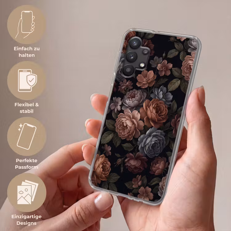 Bloemen - Patroon - Vintage - Donker - Roze Telefoonhoesje Samsung Galaxy A32 5G klein -sfeer3_DE