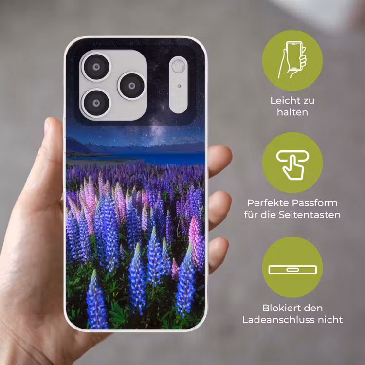 Bloemen - Nacht - Lupine - Sterrenhemel - Paars - Natuur Telefoonhoesje iPhone 17 Pro klein -sfeer3_DE