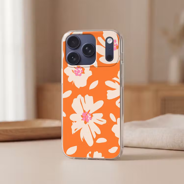 Bloemen - Oranje - Beige - Roze - Abstract Telefoonhoesje iPhone 17 Pro klein -sfeer2