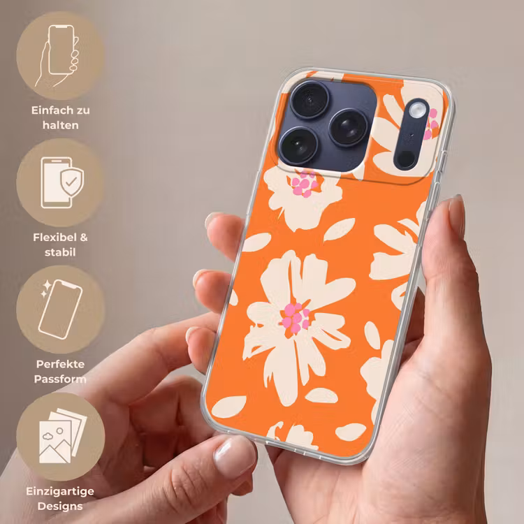 Bloemen - Oranje - Beige - Roze - Abstract Telefoonhoesje iPhone 17 Pro klein -sfeer3_DE