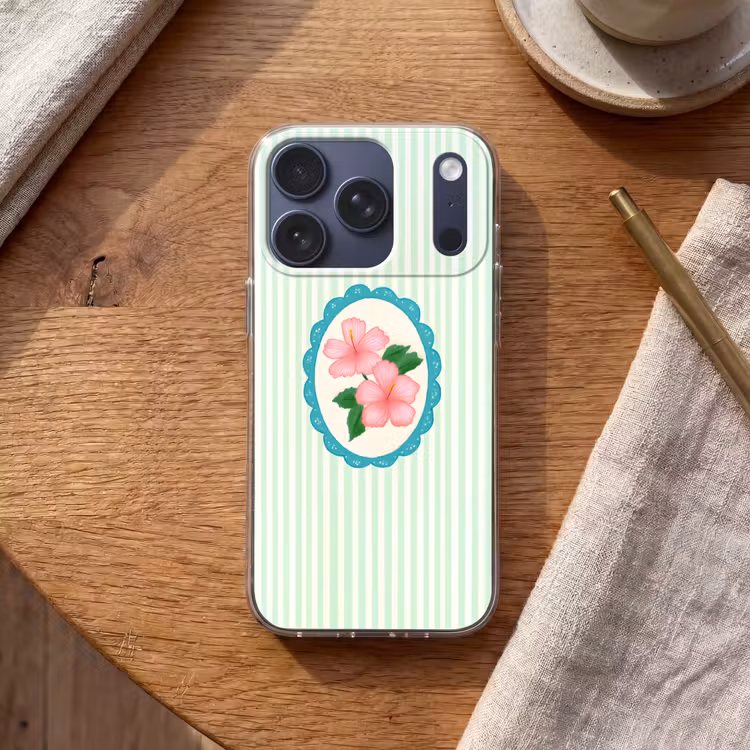 Bloemen - Ovaal - Strepen - Groen Telefoonhoesje iPhone 17 Pro klein -sfeer1