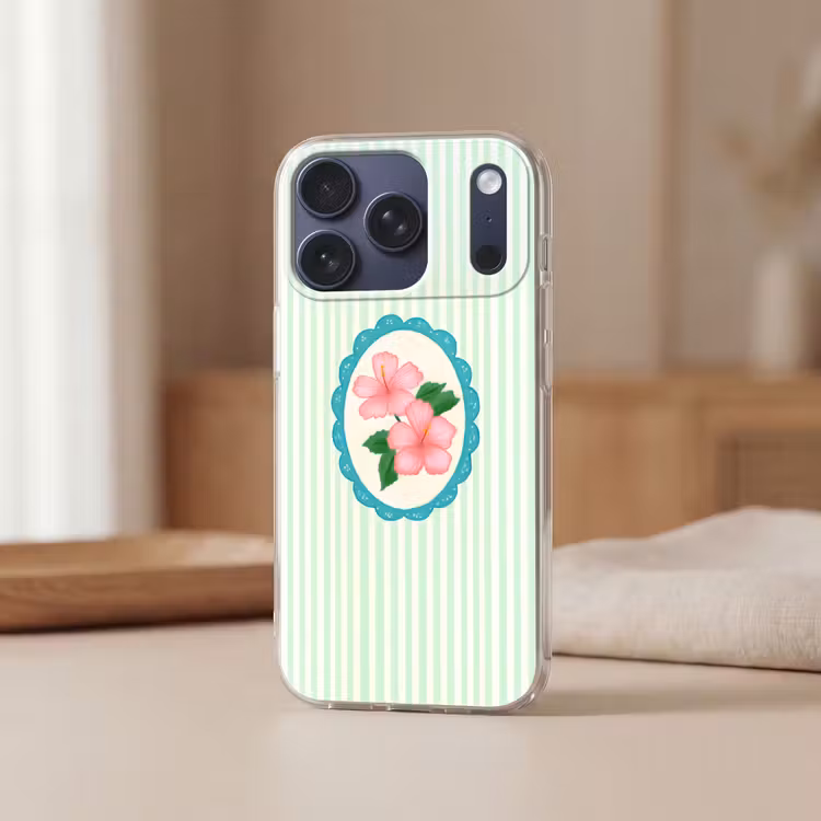 Bloemen - Ovaal - Strepen - Groen Telefoonhoesje iPhone 17 Pro klein -sfeer2