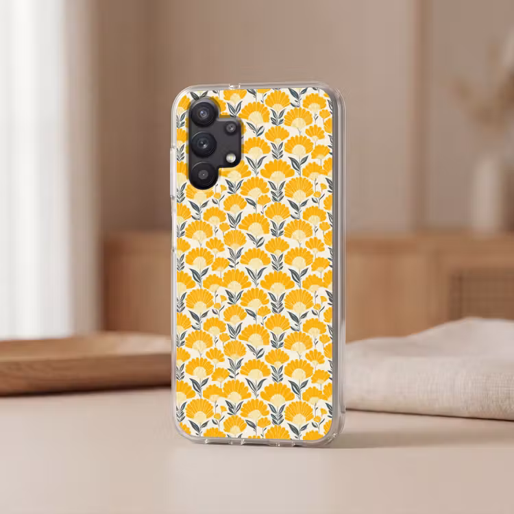 Bloemen - Retro - Botanisch - Okergeel - Grijs Telefoonhoesje Samsung Galaxy A32 5G klein 346 -sfeer2