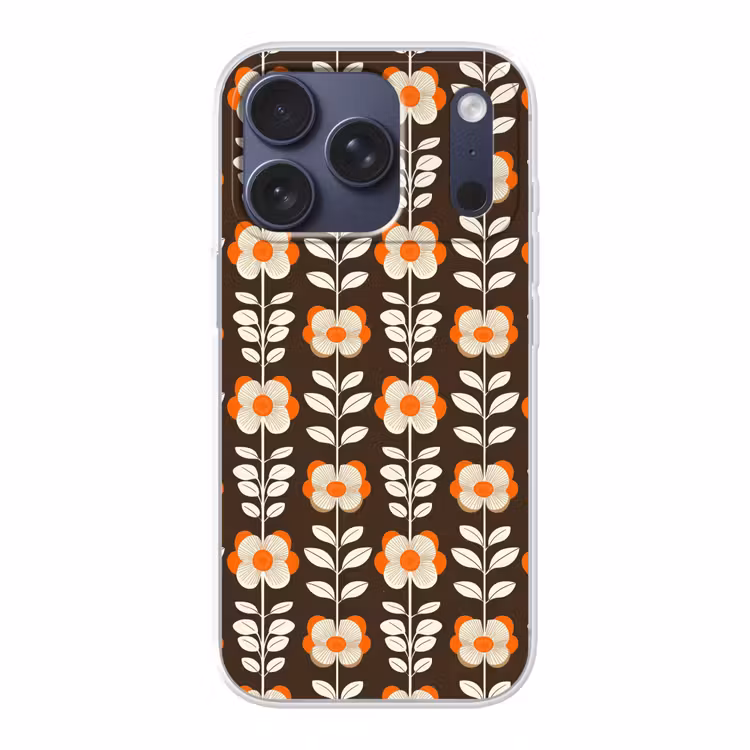 Bloemen - Retro - Bruin Telefoonhoesje iPhone 17 Pro klein 878 -3d