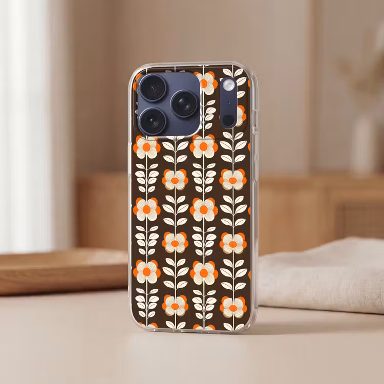 Bloemen - Retro - Bruin Telefoonhoesje iPhone 17 Pro klein 878 -sfeer2