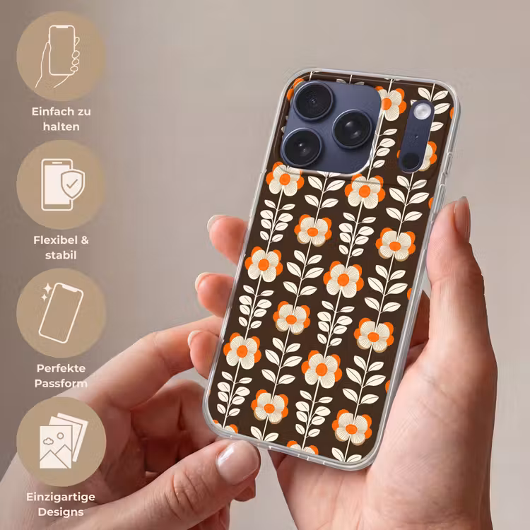 Bloemen - Retro - Bruin Telefoonhoesje iPhone 17 Pro klein 878 -sfeer3_DE