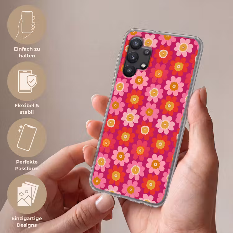 Bloemen - Retro - Kleurrijk Telefoonhoesje Samsung Galaxy A32 5G klein 346 -sfeer3_DE
