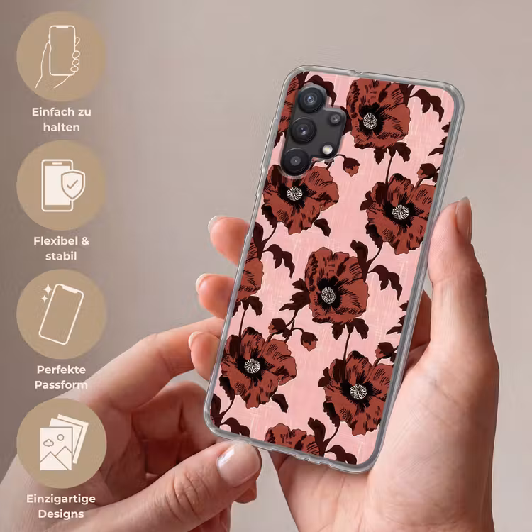 Bloemen - Retro - Rood Telefoonhoesje Samsung Galaxy A32 5G klein 346 -sfeer3_DE