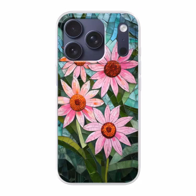 Bloemen - Roze - Glasmozaïek Telefoonhoesje iPhone 17 Pro klein -3d