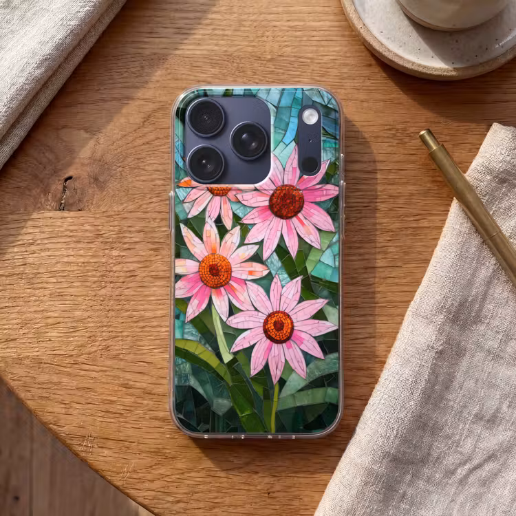 Bloemen - Roze - Glasmozaïek Telefoonhoesje iPhone 17 Pro klein -sfeer1