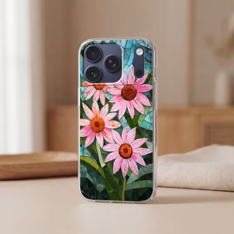 Bloemen - Roze - Glasmozaïek Telefoonhoesje iPhone 17 Pro klein -sfeer2