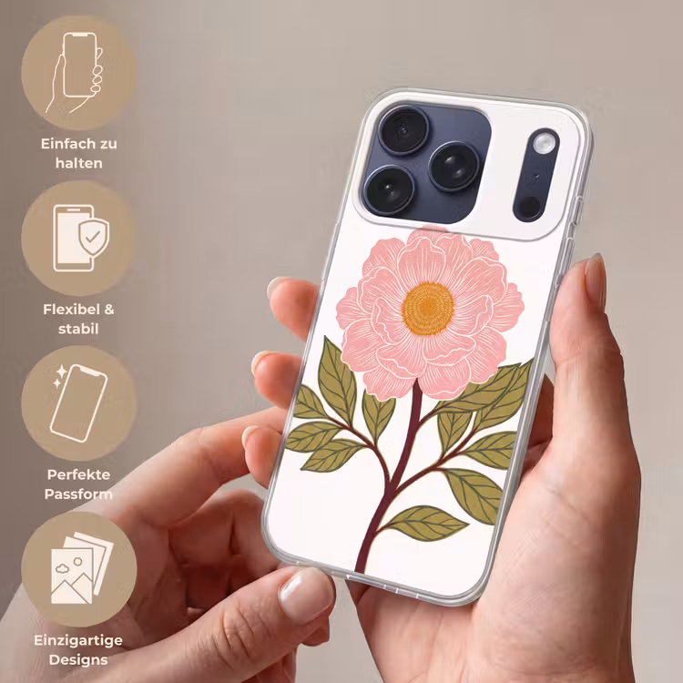 Handyhülle - Blumen – Rosa – Illustration - Bloemen - Roze - Illustratie Telefoonhoesje iPhone 17 Pro klein