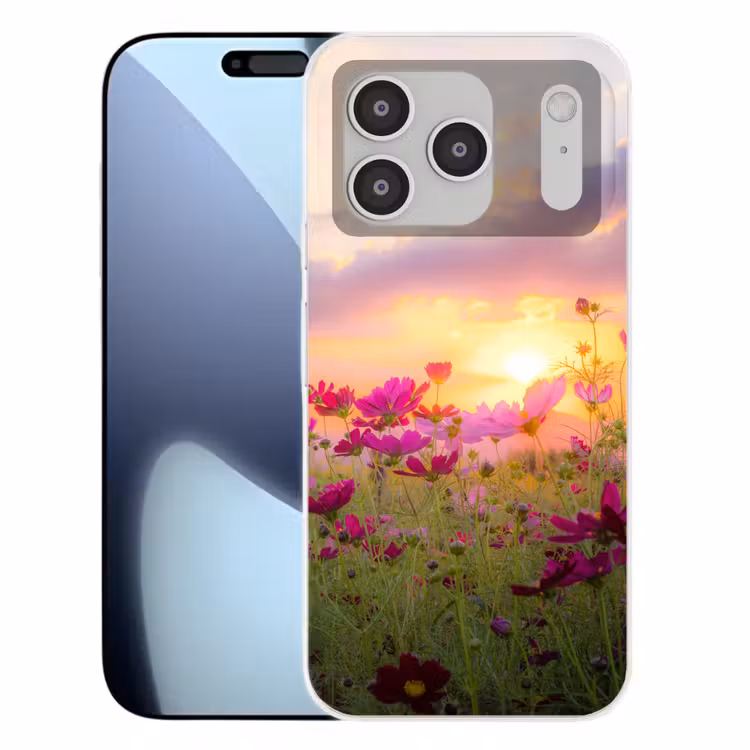 Bloemen - Roze - Zonsondergang - Natuur - Weide - Horizon Telefoonhoesje iPhone 17 Pro klein -3d