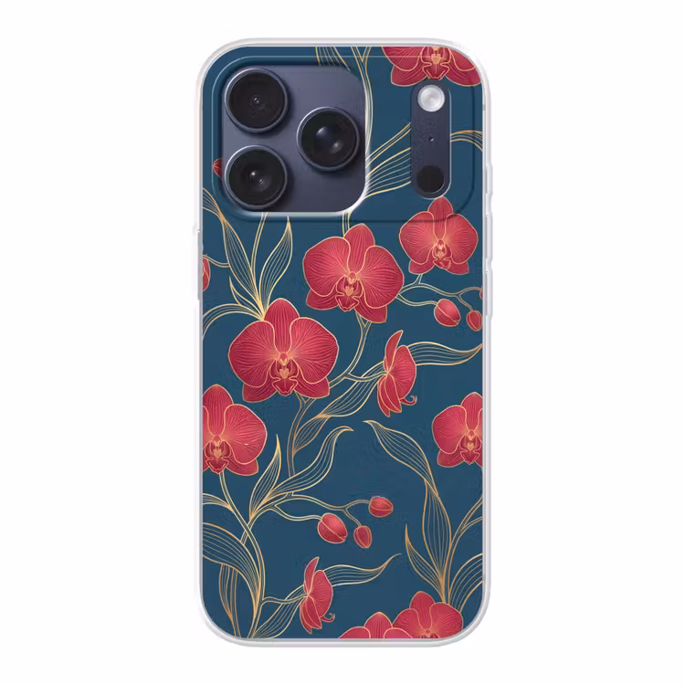 Handyhülle - Blumen – Rot – Gold - Bloemen - Rood - Goud Telefoonhoesje iPhone 17 Pro klein