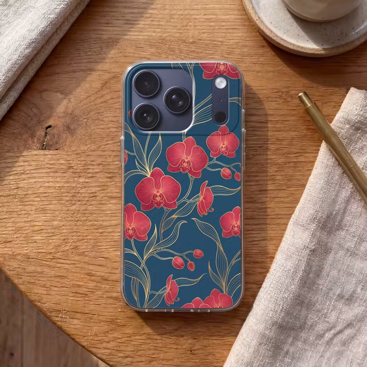 Handyhülle - Blumen – Rot – Gold - Bloemen - Rood - Goud Telefoonhoesje iPhone 17 Pro klein