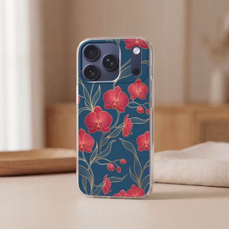 Handyhülle - Blumen – Rot – Gold - Bloemen - Rood - Goud Telefoonhoesje iPhone 17 Pro klein