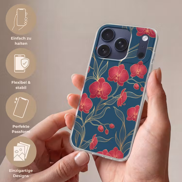 Handyhülle - Blumen – Rot – Gold - Bloemen - Rood - Goud Telefoonhoesje iPhone 17 Pro klein