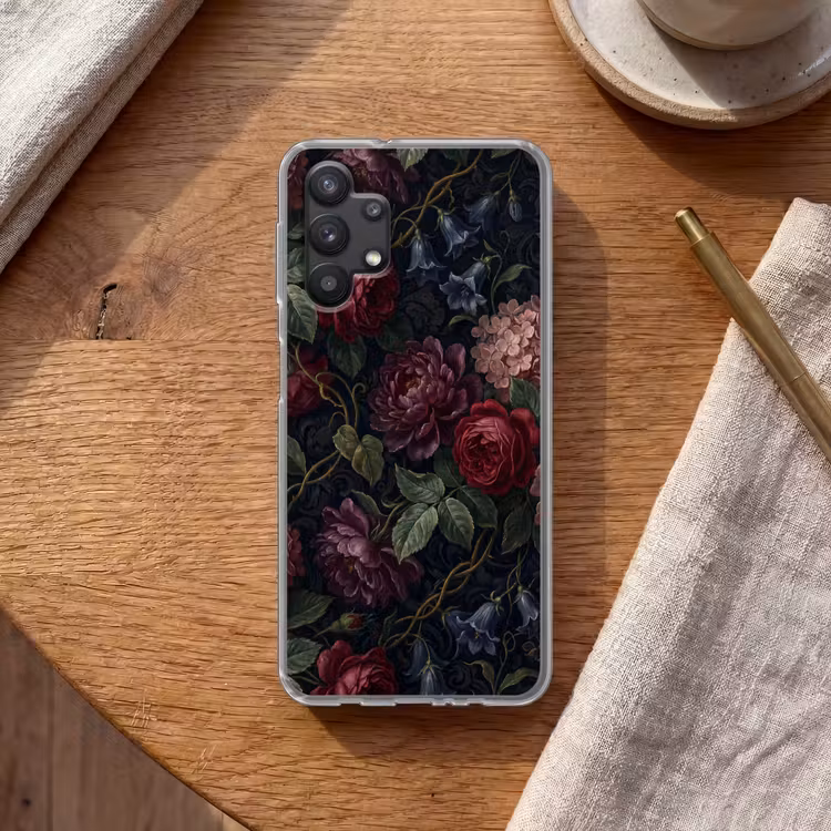 Bloemen - Rood - Klassiek - Donker - Patroon Telefoonhoesje Samsung Galaxy A32 5G klein -sfeer1