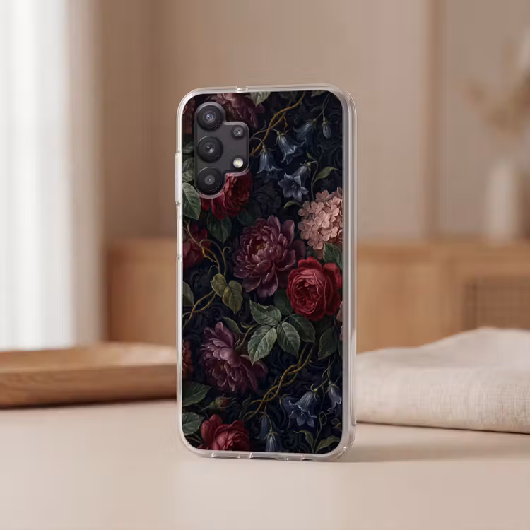 Bloemen - Rood - Klassiek - Donker - Patroon Telefoonhoesje Samsung Galaxy A32 5G klein -sfeer2