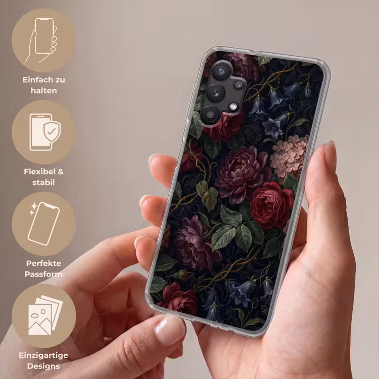 Bloemen - Rood - Klassiek - Donker - Patroon Telefoonhoesje Samsung Galaxy A32 5G klein -sfeer3_DE