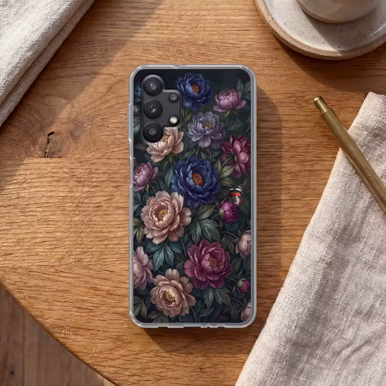 Bloemen - Vlinder - Natuur - Modern - Paars Telefoonhoesje Samsung Galaxy A32 5G klein -sfeer1