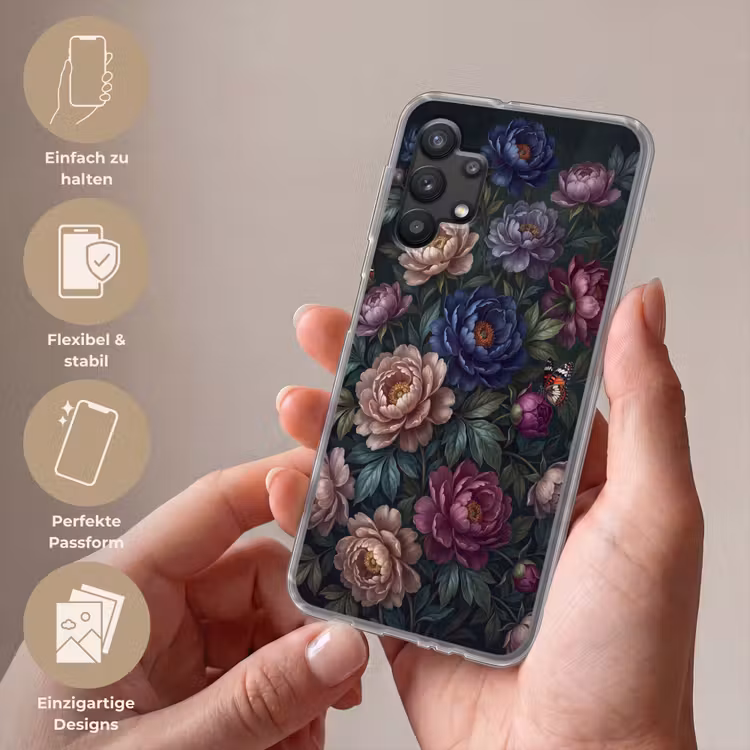 Bloemen - Vlinder - Natuur - Modern - Paars Telefoonhoesje Samsung Galaxy A32 5G klein -sfeer3_DE