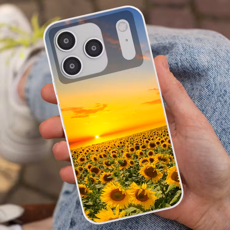 Bloemen - Zonnebloem - Zonsondergang - Nacht - Oranje Telefoonhoesje iPhone 17 Pro klein -sfeer2