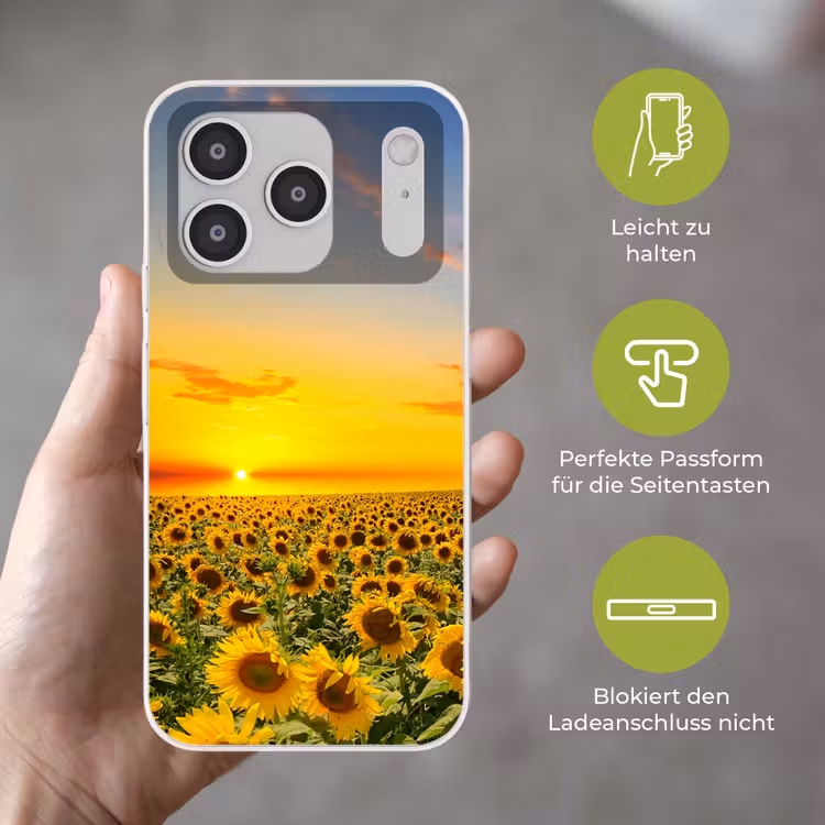 Bloemen - Zonnebloem - Zonsondergang - Nacht - Oranje Telefoonhoesje iPhone 17 Pro klein -sfeer3_DE