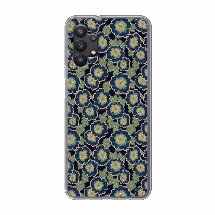 Bloemen - Borduurwerk - Patroon - Blauw - Groen Telefoonhoesje Samsung Galaxy A32 5G klein 346 -3d