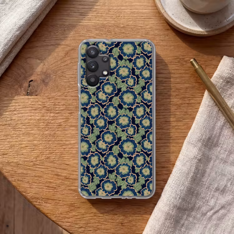 Bloemen - Borduurwerk - Patroon - Blauw - Groen Telefoonhoesje Samsung Galaxy A32 5G klein 346 -sfeer1