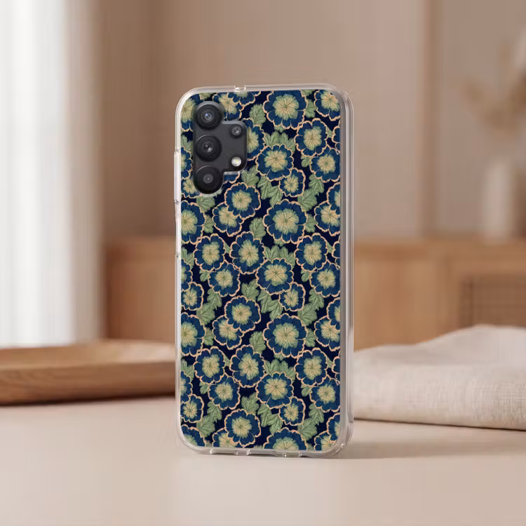 Bloemen - Borduurwerk - Patroon - Blauw - Groen Telefoonhoesje Samsung Galaxy A32 5G klein 346 -sfeer2