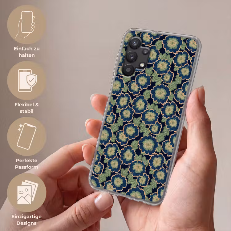 Bloemen - Borduurwerk - Patroon - Blauw - Groen Telefoonhoesje Samsung Galaxy A32 5G klein 346 -sfeer3_DE