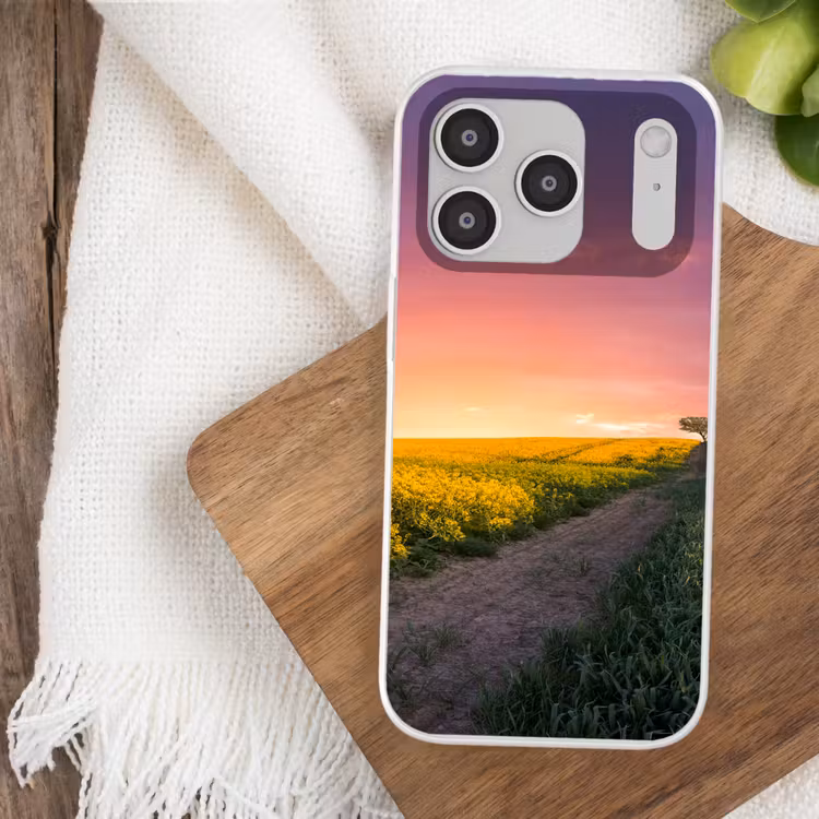 Bloemen - Weg - Lucht - Geel - Paars - Zonsondergang - Natuur Telefoonhoesje iPhone 17 Pro klein -sfeer1