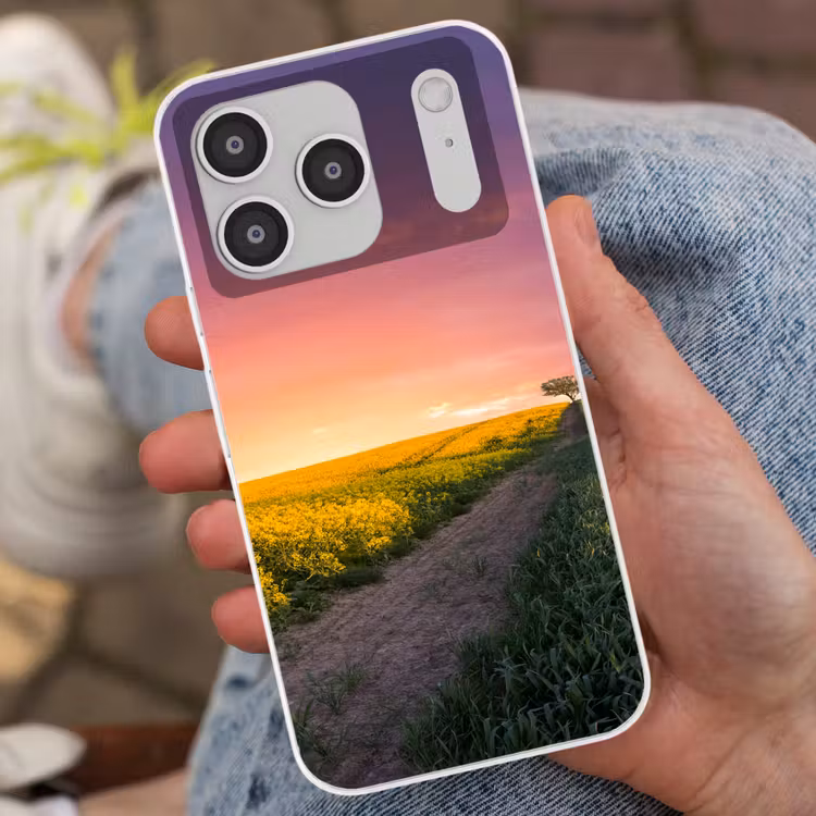 Bloemen - Weg - Lucht - Geel - Paars - Zonsondergang - Natuur Telefoonhoesje iPhone 17 Pro klein -sfeer2
