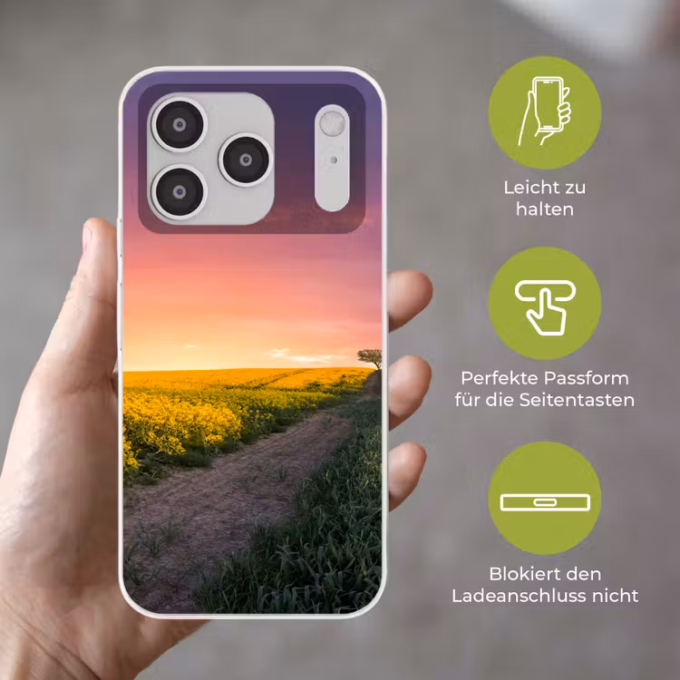 Bloemen - Weg - Lucht - Geel - Paars - Zonsondergang - Natuur Telefoonhoesje iPhone 17 Pro klein -sfeer3_DE