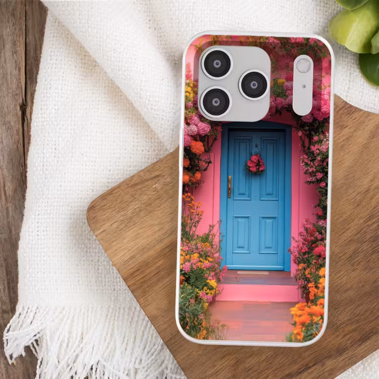 Bloemen - Deur - Roze Telefoonhoesje iPhone 17 Pro klein -sfeer1