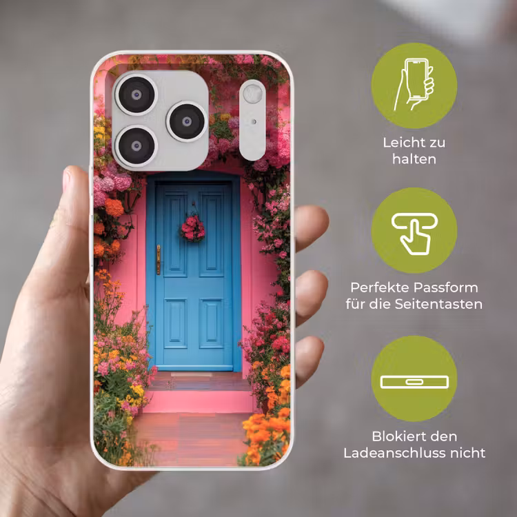 Bloemen - Deur - Roze Telefoonhoesje iPhone 17 Pro klein -sfeer3_DE