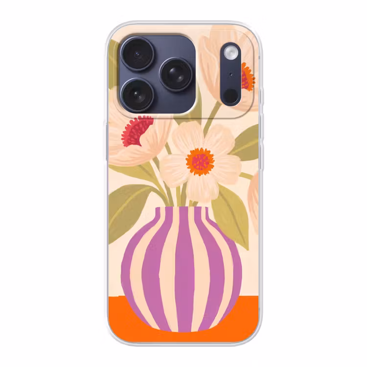 Bloemen - Vaas - Abstract - Paars - Oranje Telefoonhoesje iPhone 17 Pro klein -3d