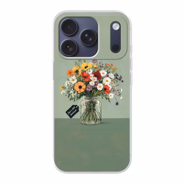 Bloemen - Vaas - Kaartje Telefoonhoesje iPhone 17 Pro klein -3d