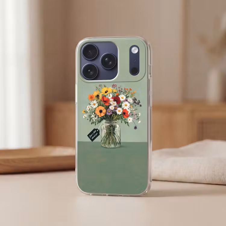 Bloemen - Vaas - Kaartje Telefoonhoesje iPhone 17 Pro klein -sfeer2