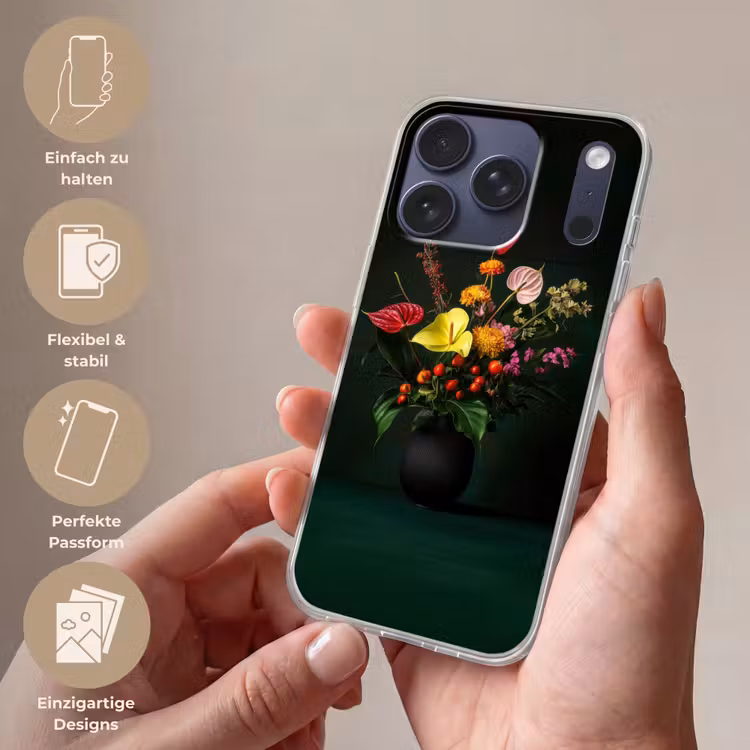 Bloemen - Vaas - Zwart Telefoonhoesje iPhone 17 Pro klein -sfeer3_DE