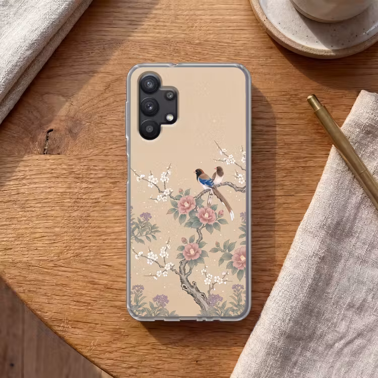 Bloemen - Vogels - Bloemen Telefoonhoesje Samsung Galaxy A32 5G klein -sfeer1