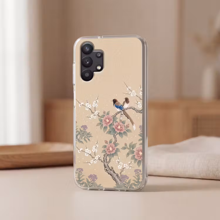 Bloemen - Vogels - Bloemen Telefoonhoesje Samsung Galaxy A32 5G klein -sfeer2